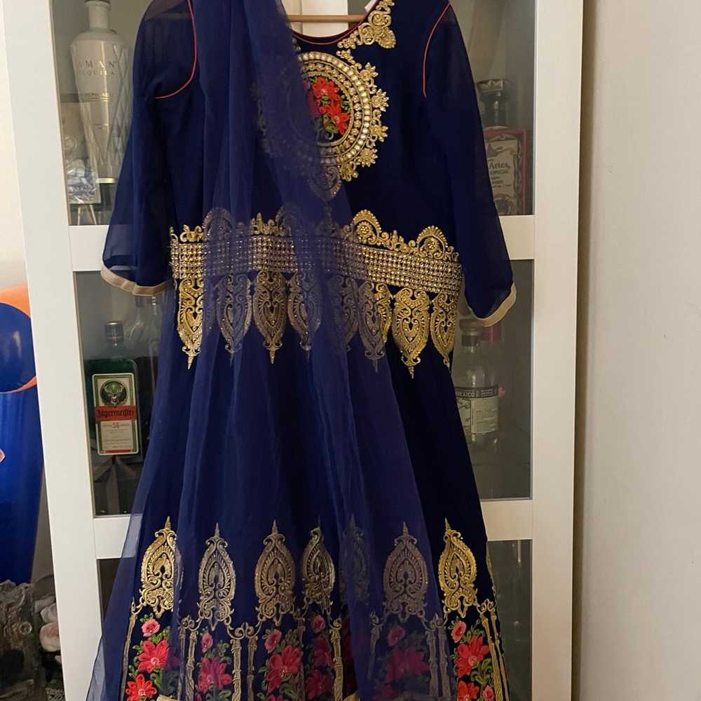 Navy Blue Net Embroidered Designer Anarkali Suit - image 1