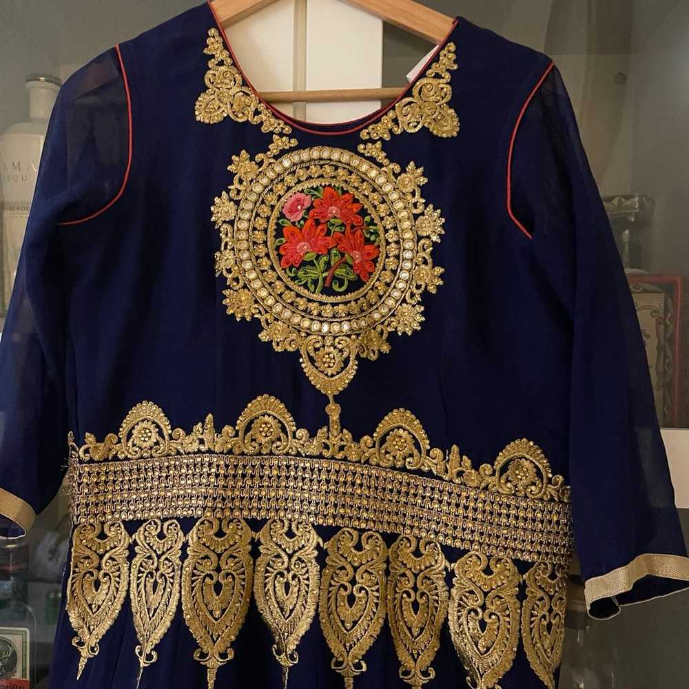 Navy Blue Net Embroidered Designer Anarkali Suit - image 8