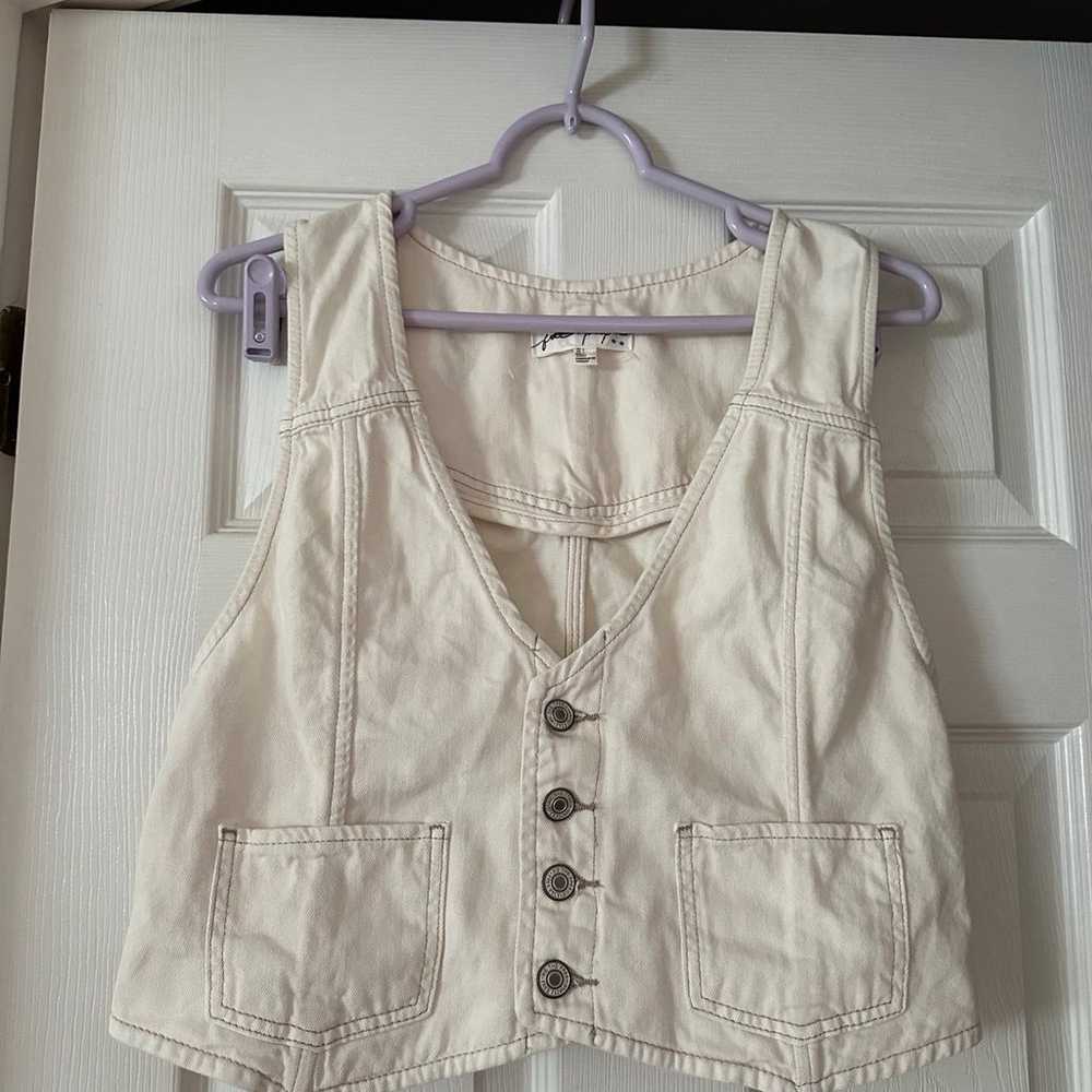 Free People Rider Denim Vest Suit Cream White Den… - image 4