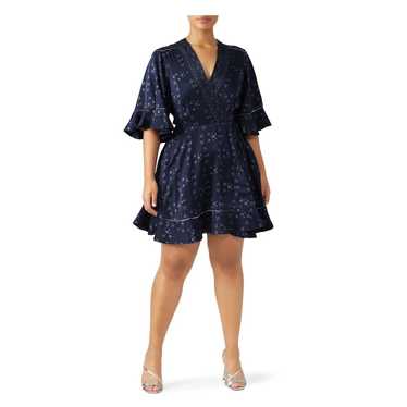 Jonathan Simkhai Dark Blue Floral Print Silk Flare