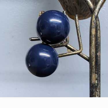 Vintage Signed Monet Blue Ball Clip On Earrings