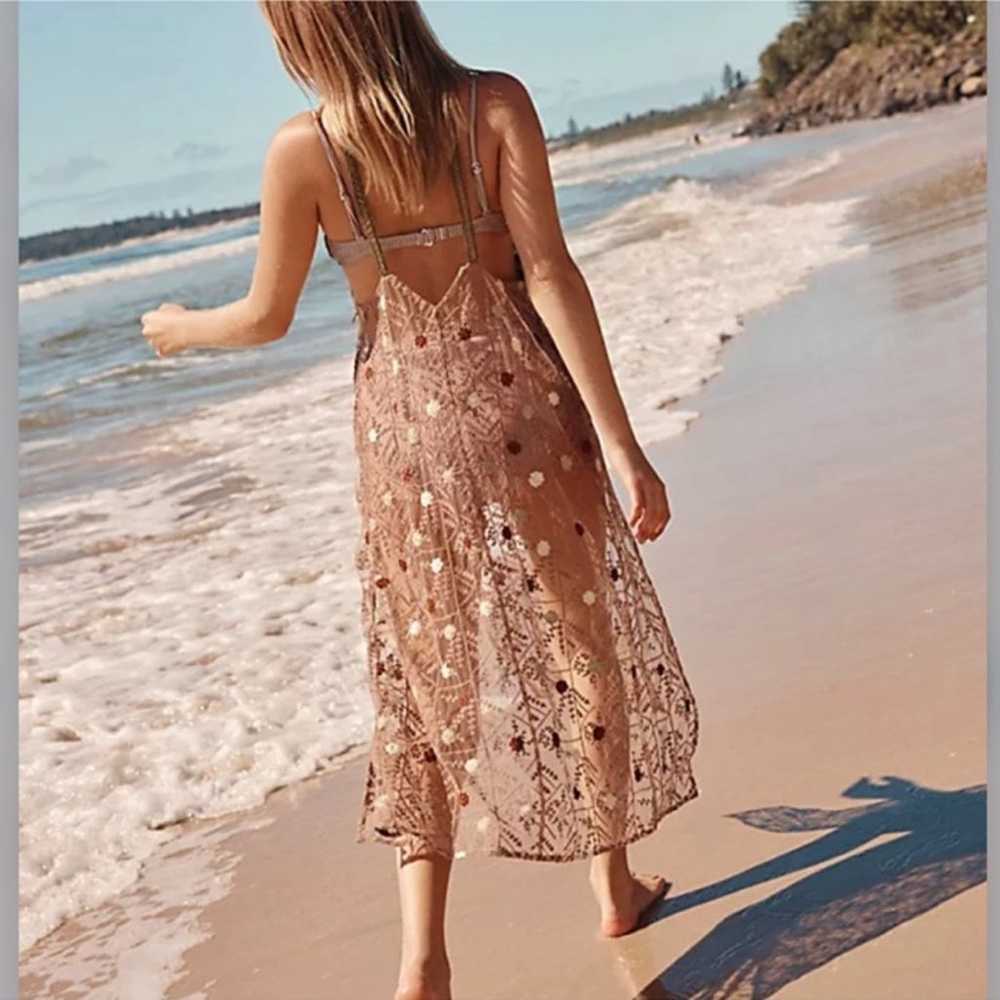 Free People After Sunset Sheer V Neck Beaded Slip… - image 2