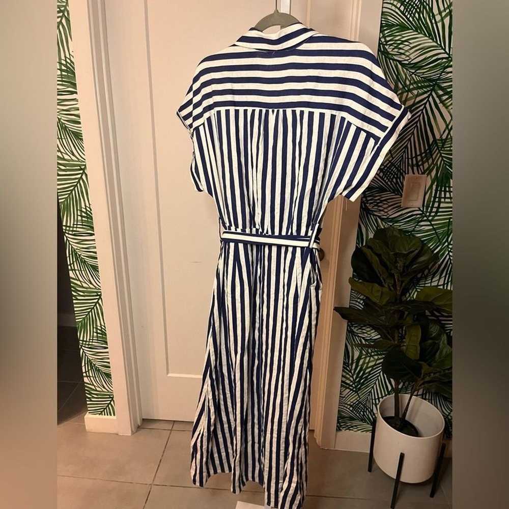 Zara Striped Linen Blend Belted Dress Large - image 10