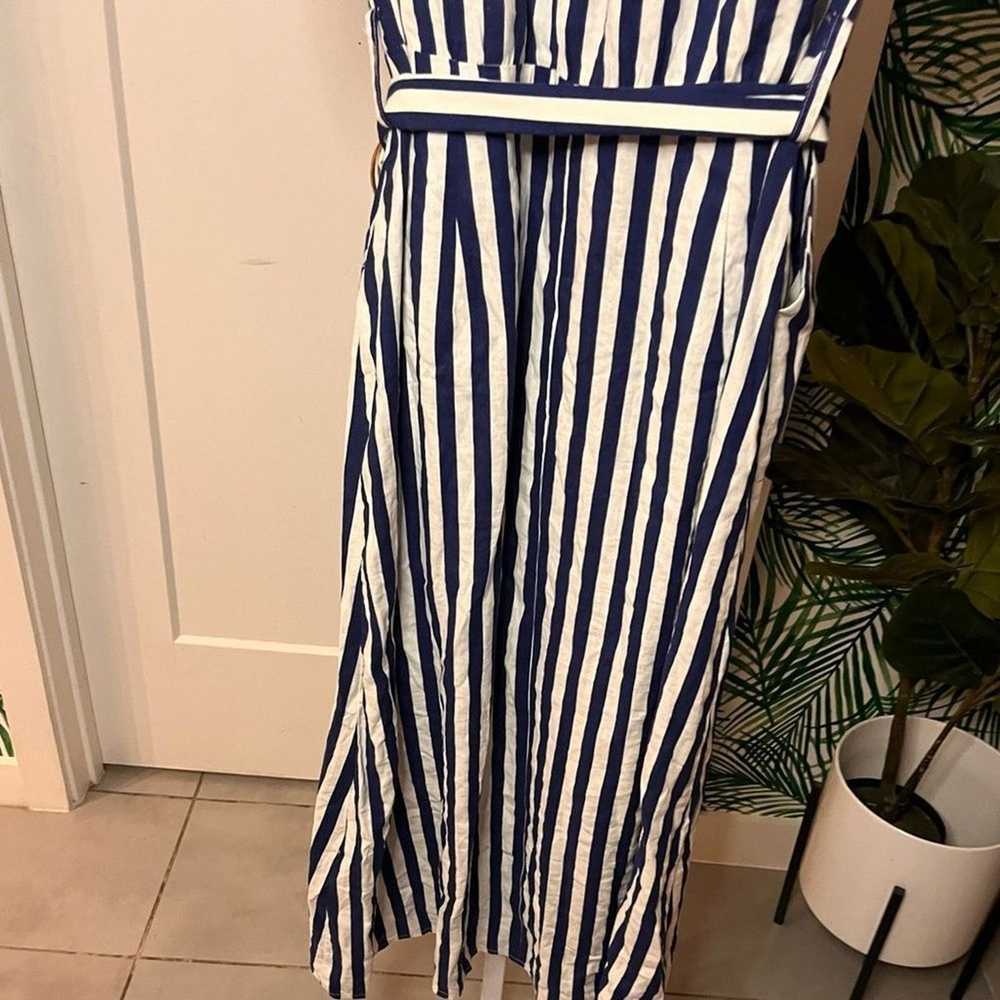 Zara Striped Linen Blend Belted Dress Large - image 11