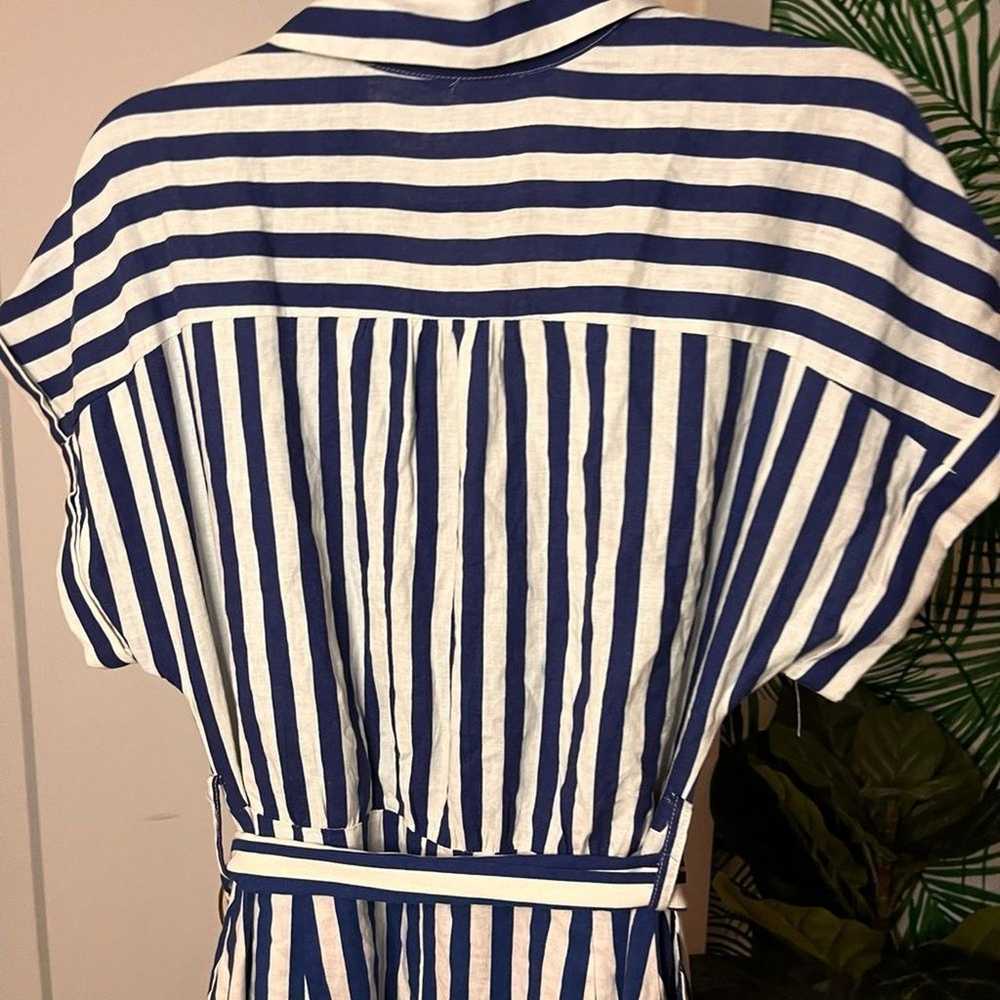 Zara Striped Linen Blend Belted Dress Large - image 12