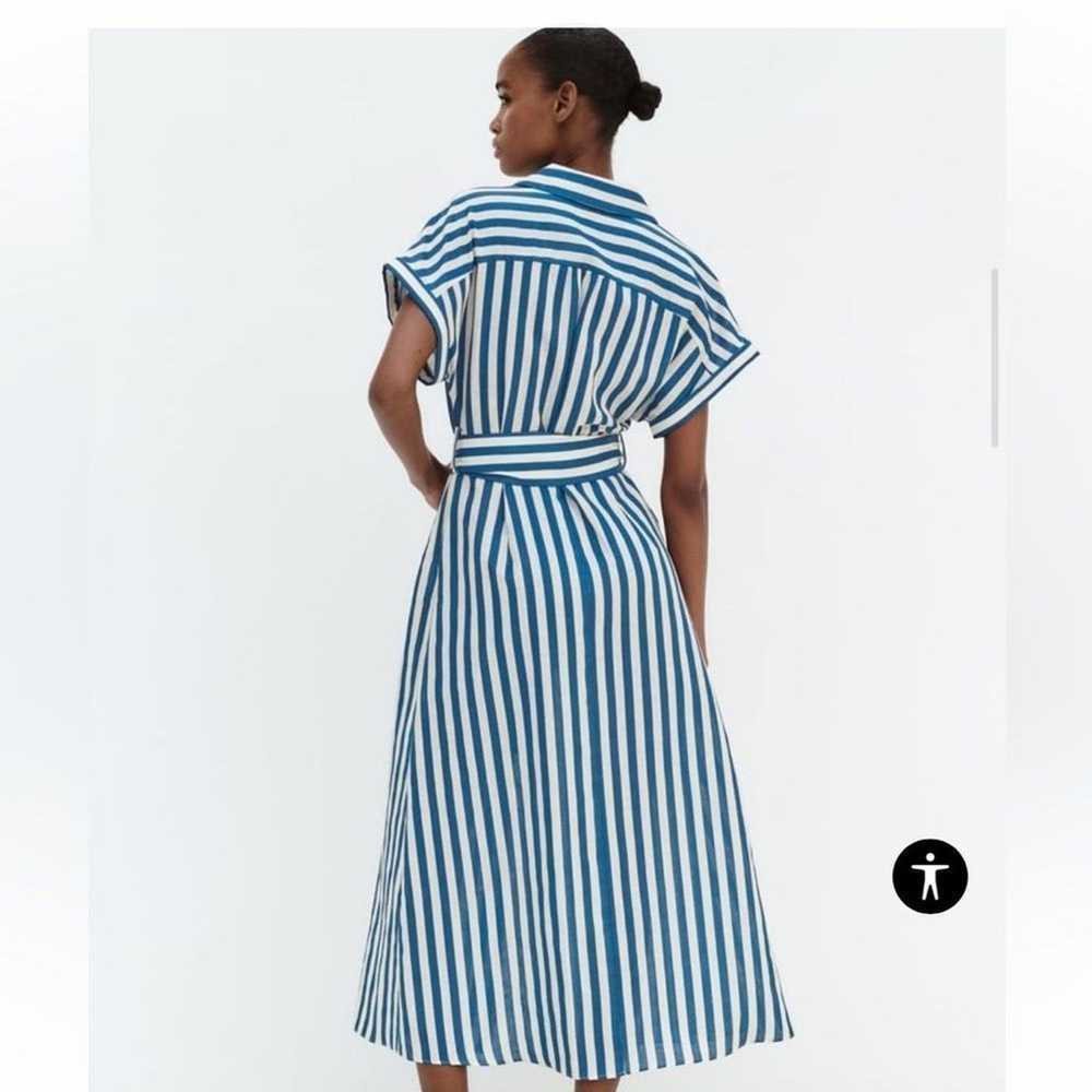 Zara Striped Linen Blend Belted Dress Large - image 4