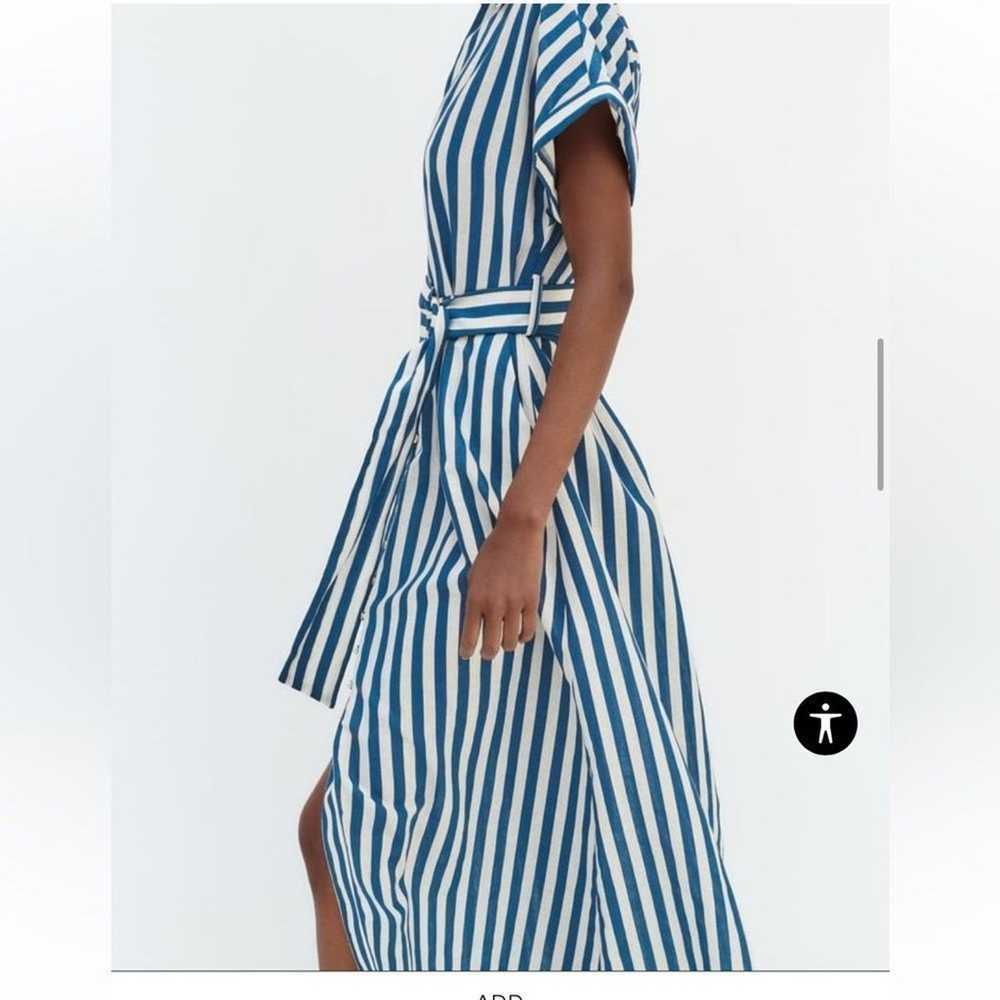 Zara Striped Linen Blend Belted Dress Large - image 5