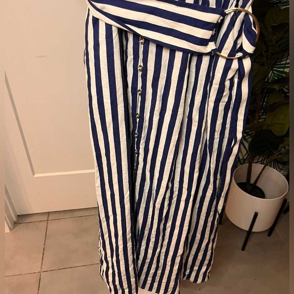 Zara Striped Linen Blend Belted Dress Large - image 9