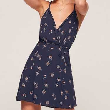 REFORMATION Costa Wrap Dress In Navy Blue Floral