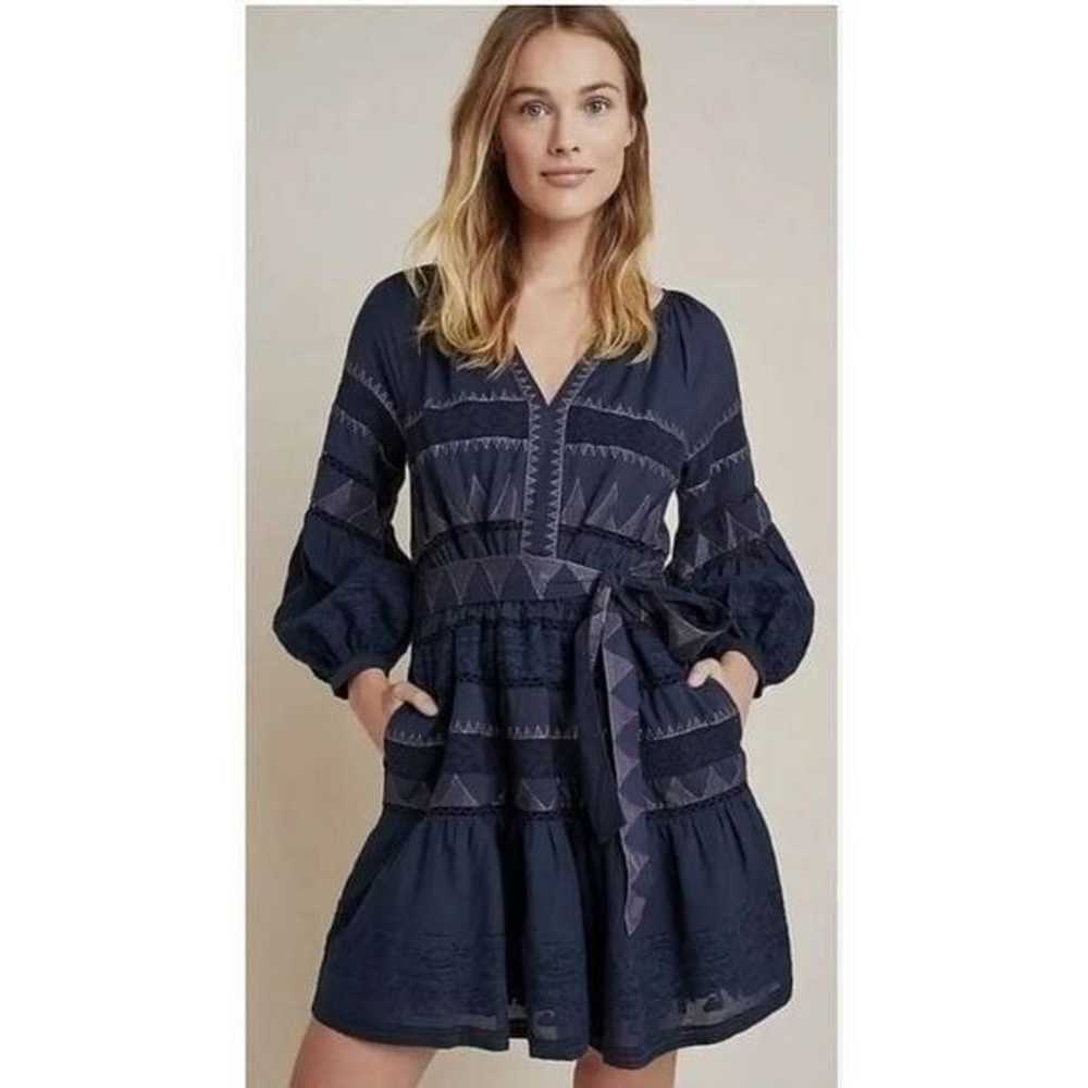 Anthropologie Skye Embroidered Mini Dress Dark Bl… - image 2