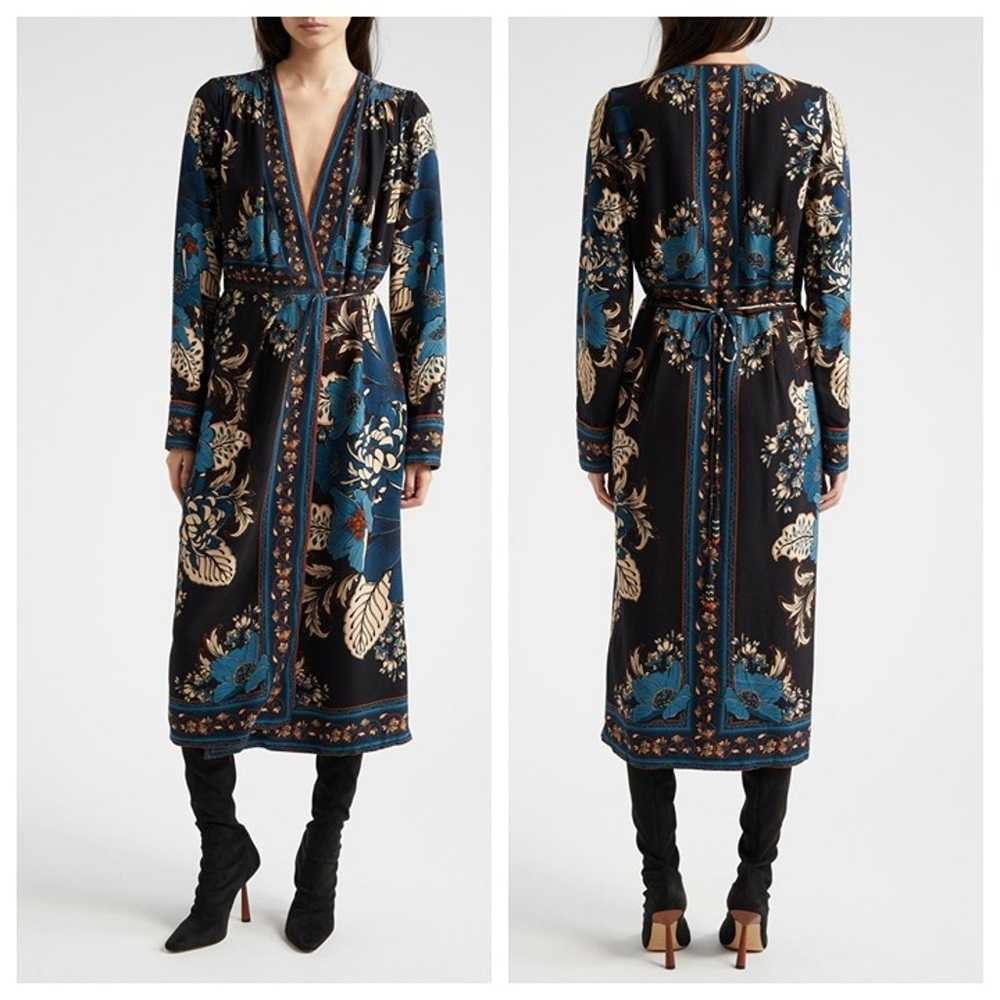 Farm Rio Blossom Tapestry Long Sleeve Wrap Dress - image 1