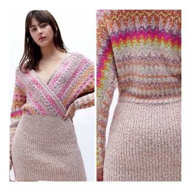 Free People Forever Fairisle sweater dress factory in strawberry knit combo size M New w