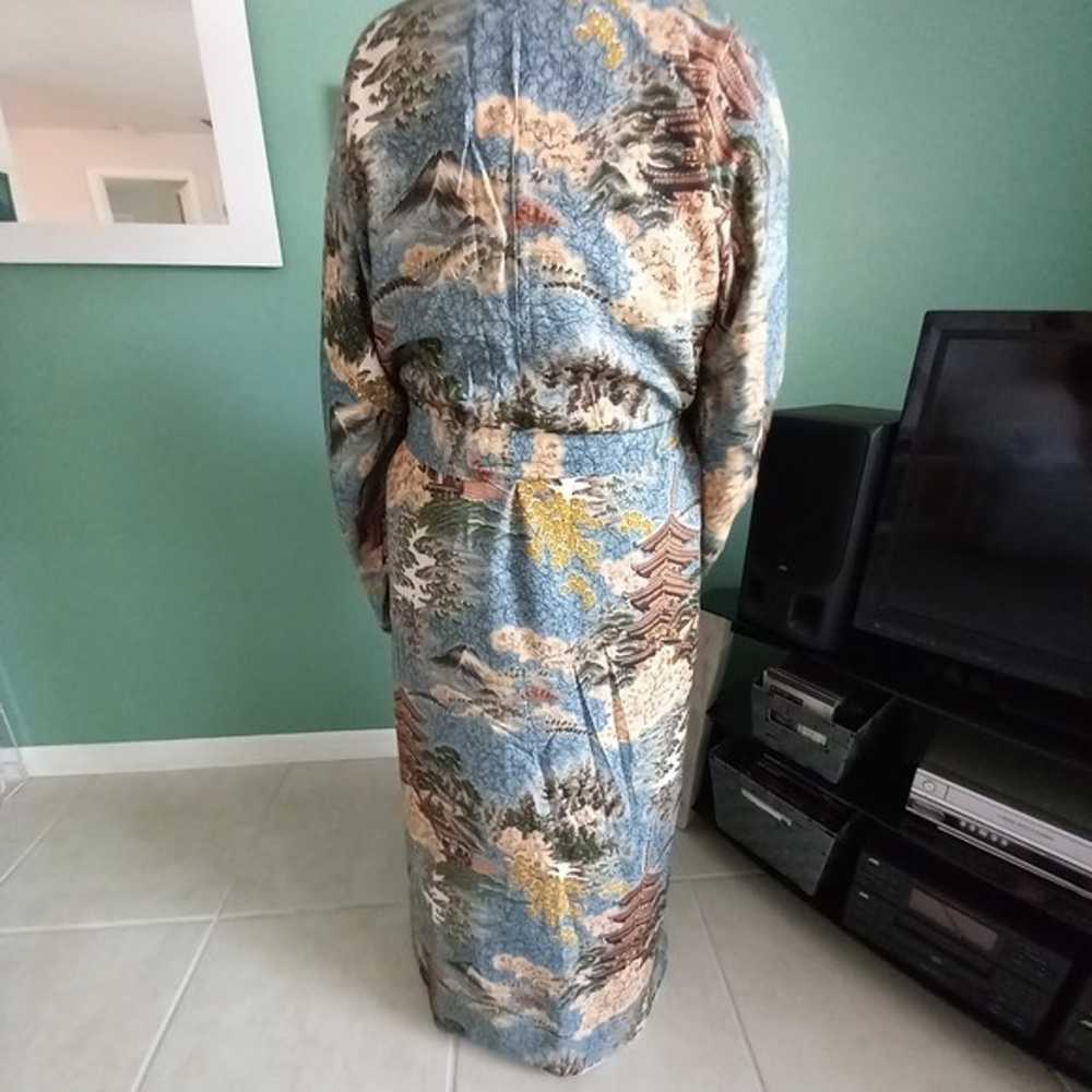 NWOT Vintage Japanese Blue and Brown Silk Kimono - image 2