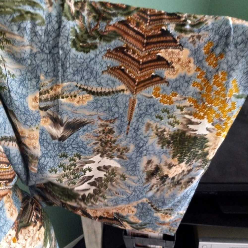 NWOT Vintage Japanese Blue and Brown Silk Kimono - image 7