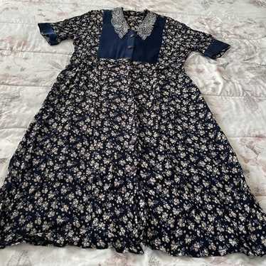 Gaspe navy ditsy floral collared belted maxi dress - image 1