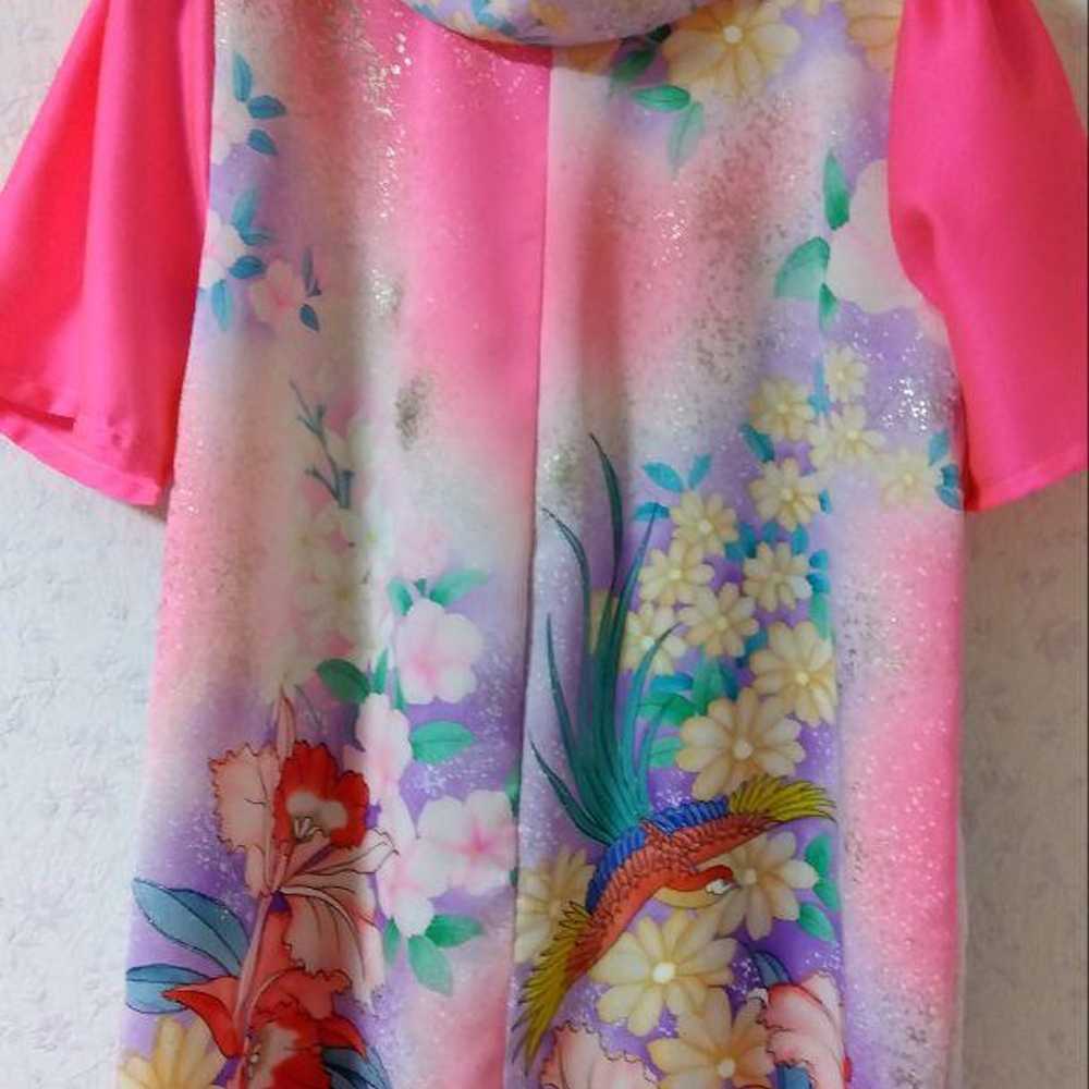 Pink floral short-sleeve long dress - image 10