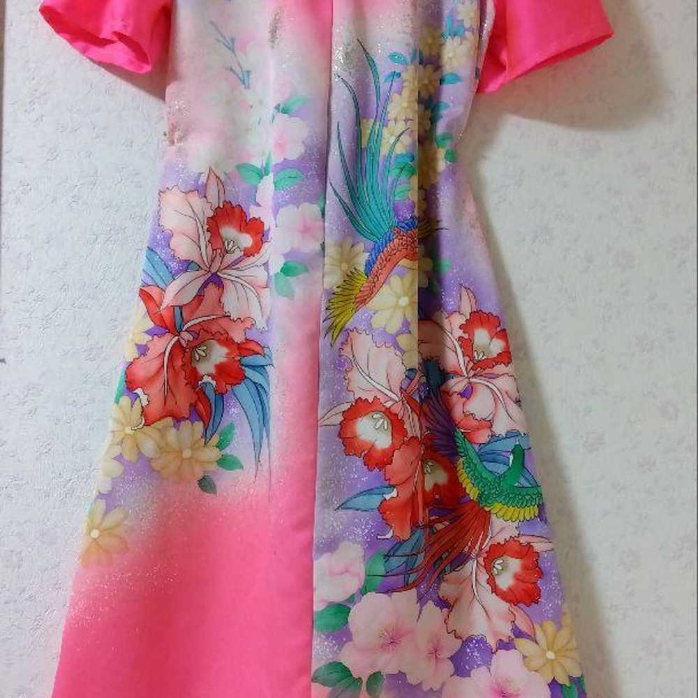 Pink floral short-sleeve long dress - image 3