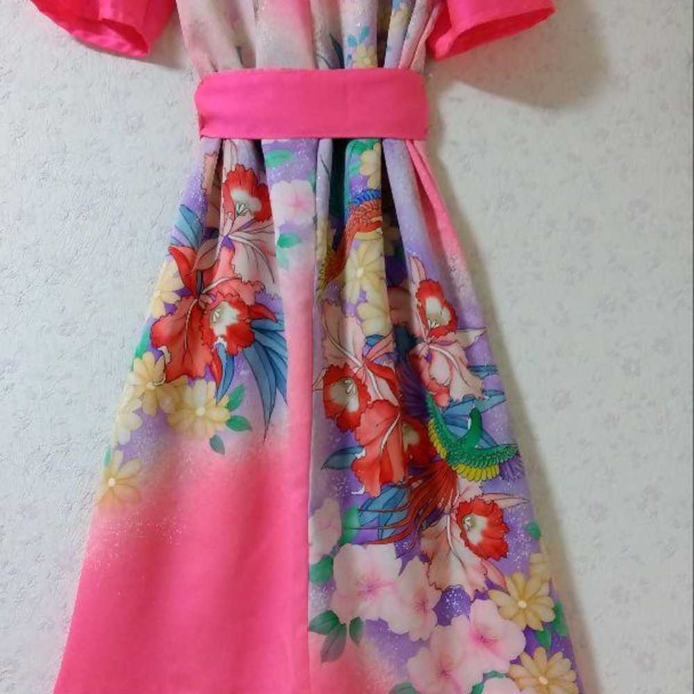 Pink floral short-sleeve long dress - image 8