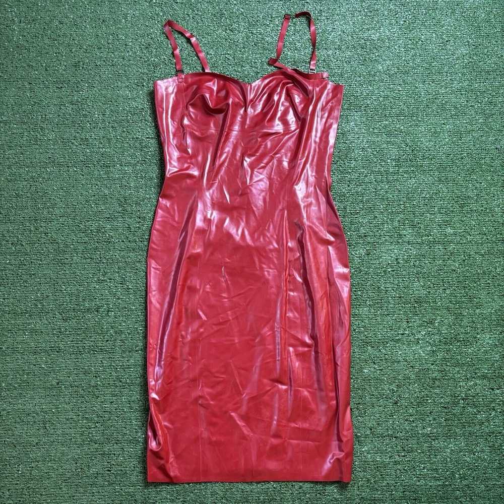 syren latex dress red Size Large FLAWED * One Bra… - image 2