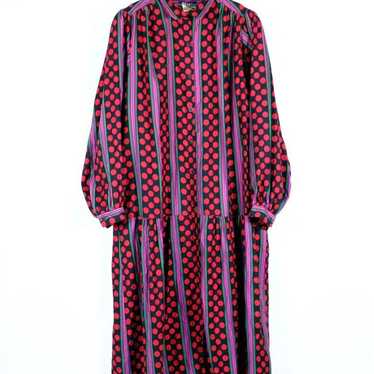 1960s Vintage Cotton Dress Dot Stripe All-over Pa… - image 1