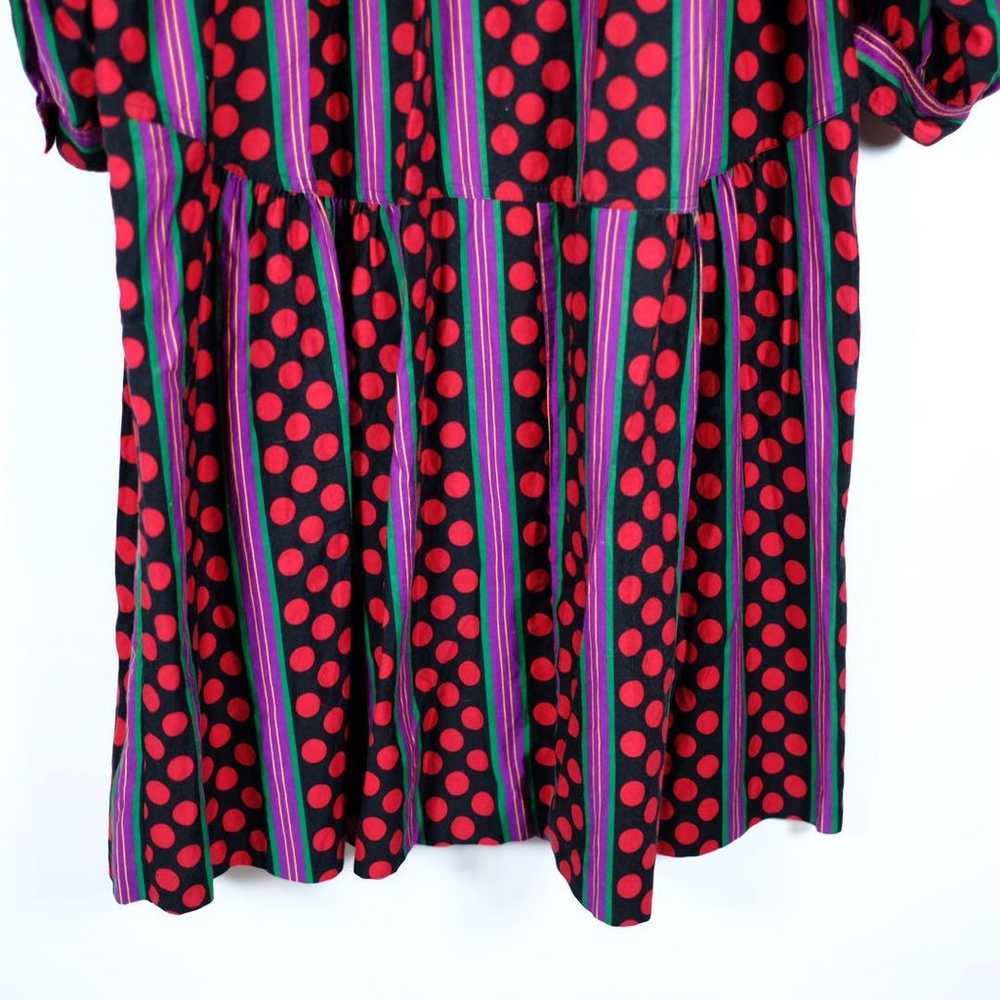 1960s Vintage Cotton Dress Dot Stripe All-over Pa… - image 8