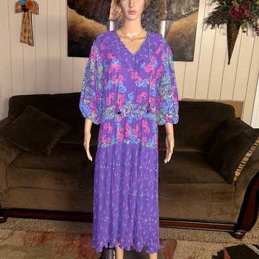 Diane Freis • Vintage • Large • Purple/Pink W/ Ri… - image 1