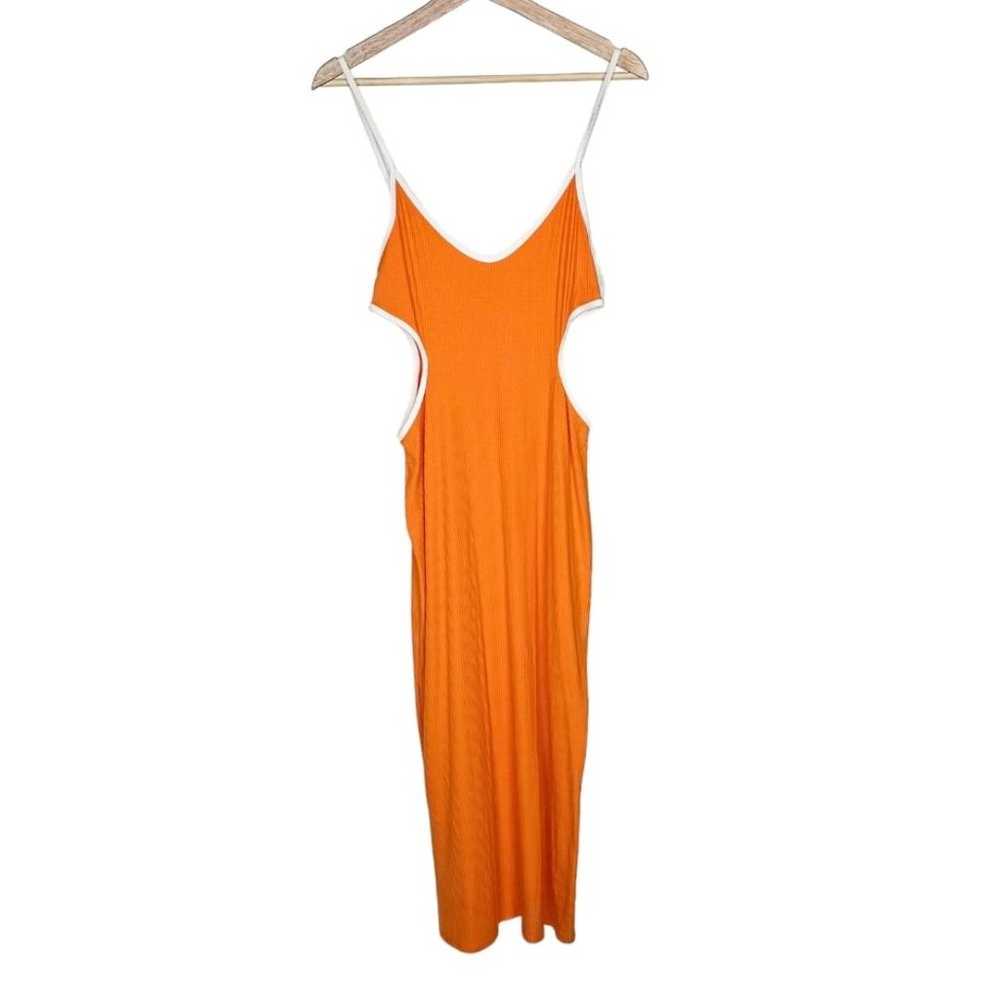 Reformation Lilou Midi Ribbed Dress Orange White … - image 1