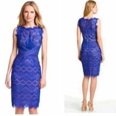 Tadashi Shoji Chantilly Lace Blue Boatneck Sheath 