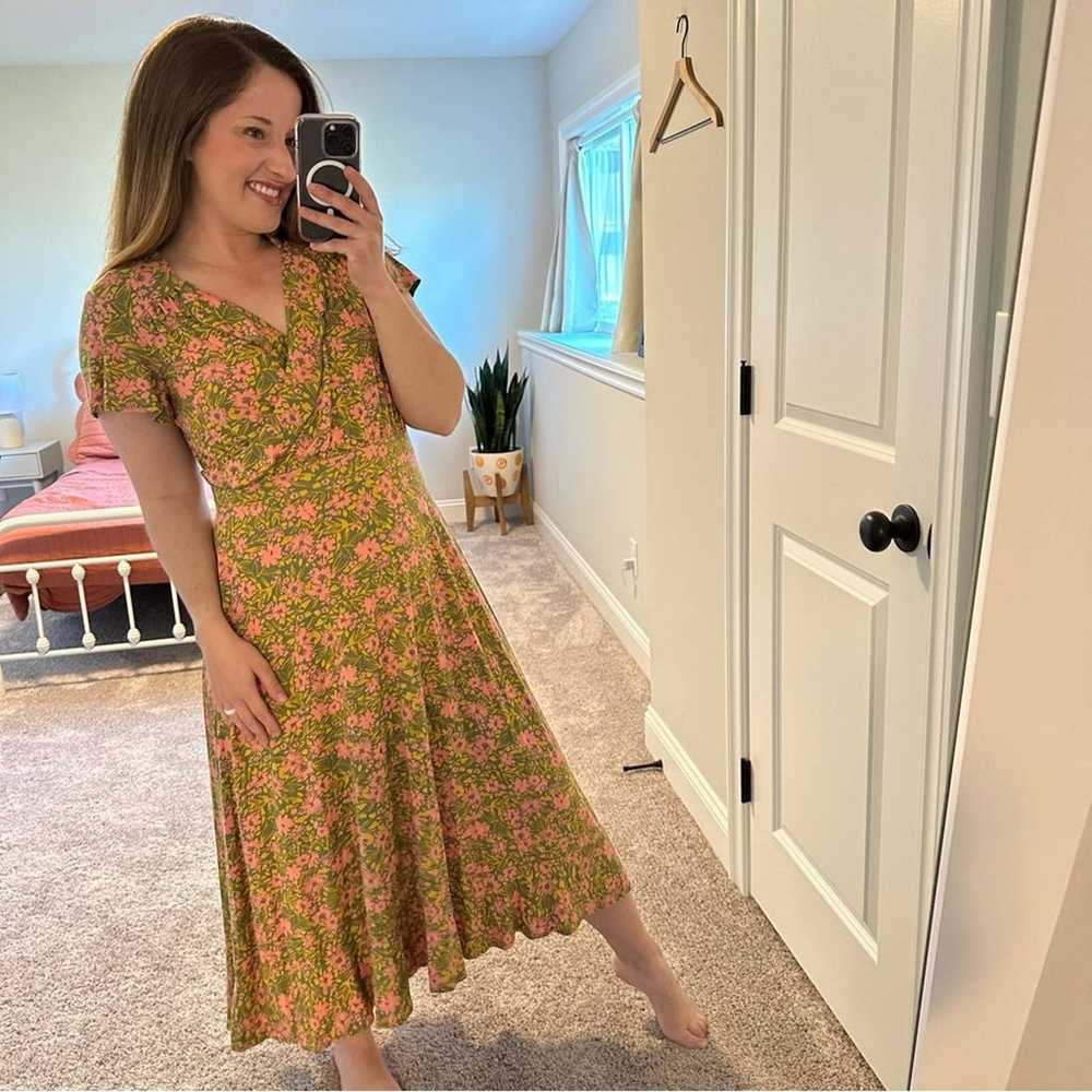 ModCloth Green Pink Floral Maxi Dress Large - image 4