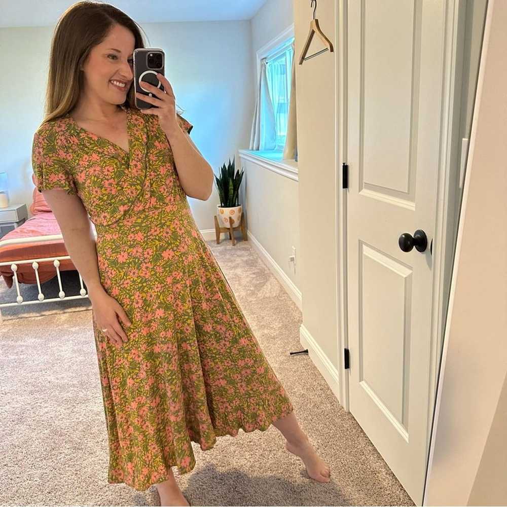 ModCloth Green Pink Floral Maxi Dress Large - image 7