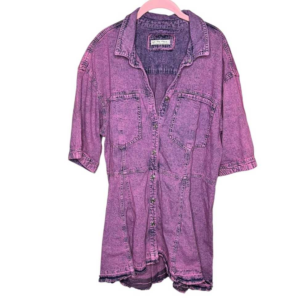 Free People Jenny Denim Tunic Knockout Pink Overd… - image 1