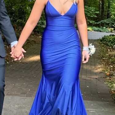 Sherri Hill Long Satin Blue Dress