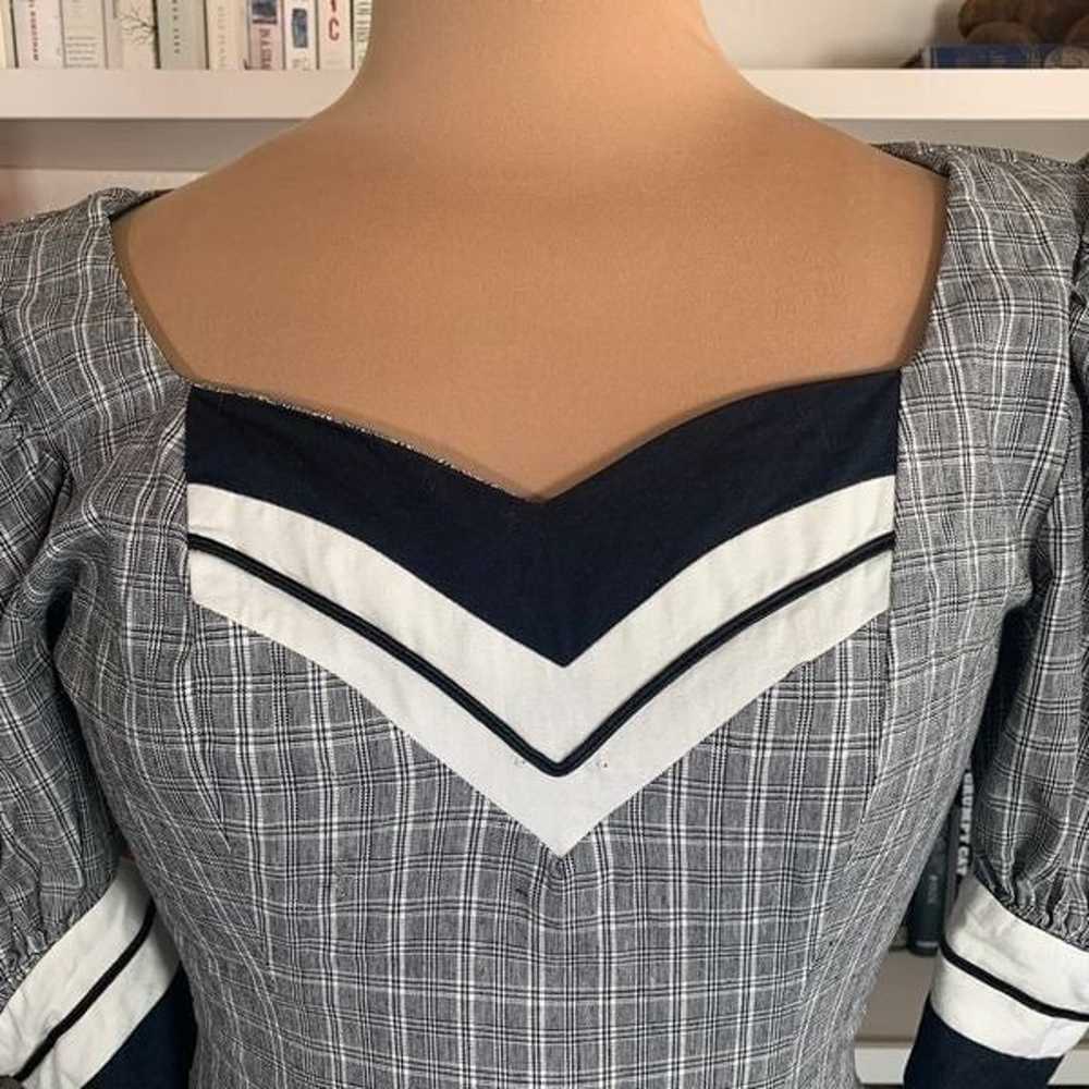 Vintage 80s  Navy Plaid Sweetheart Neckline Puff … - image 4