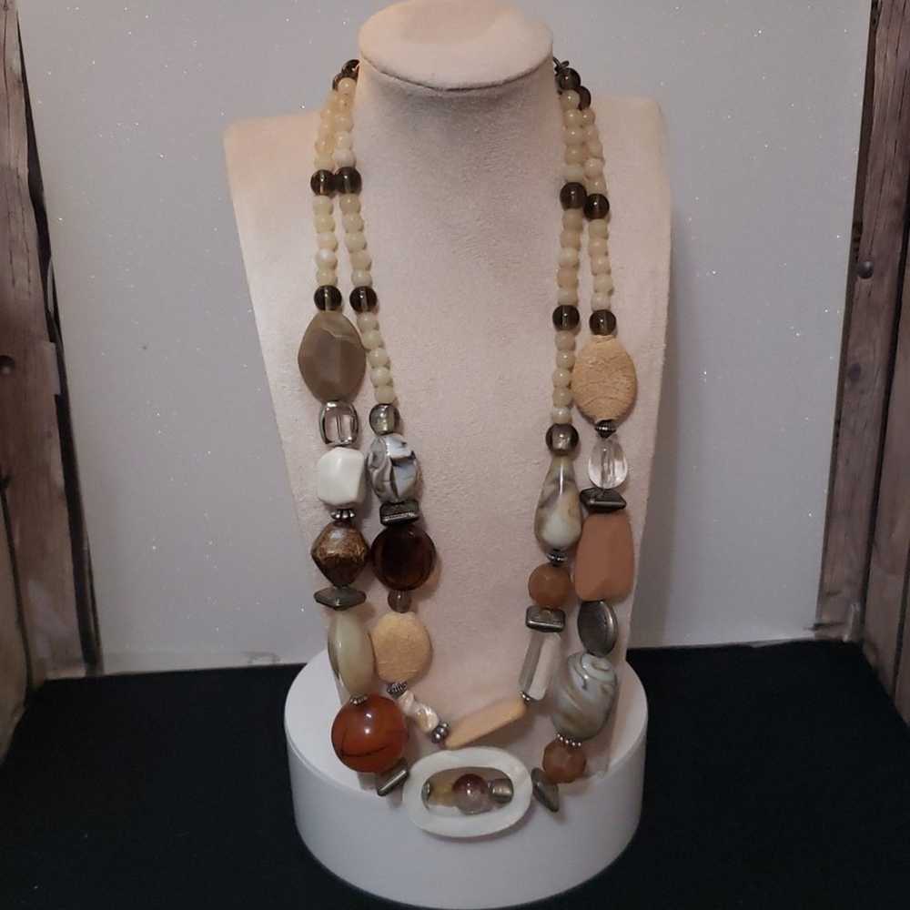 Vintage Natural Stone and Bead Necklace Earthtone… - image 1