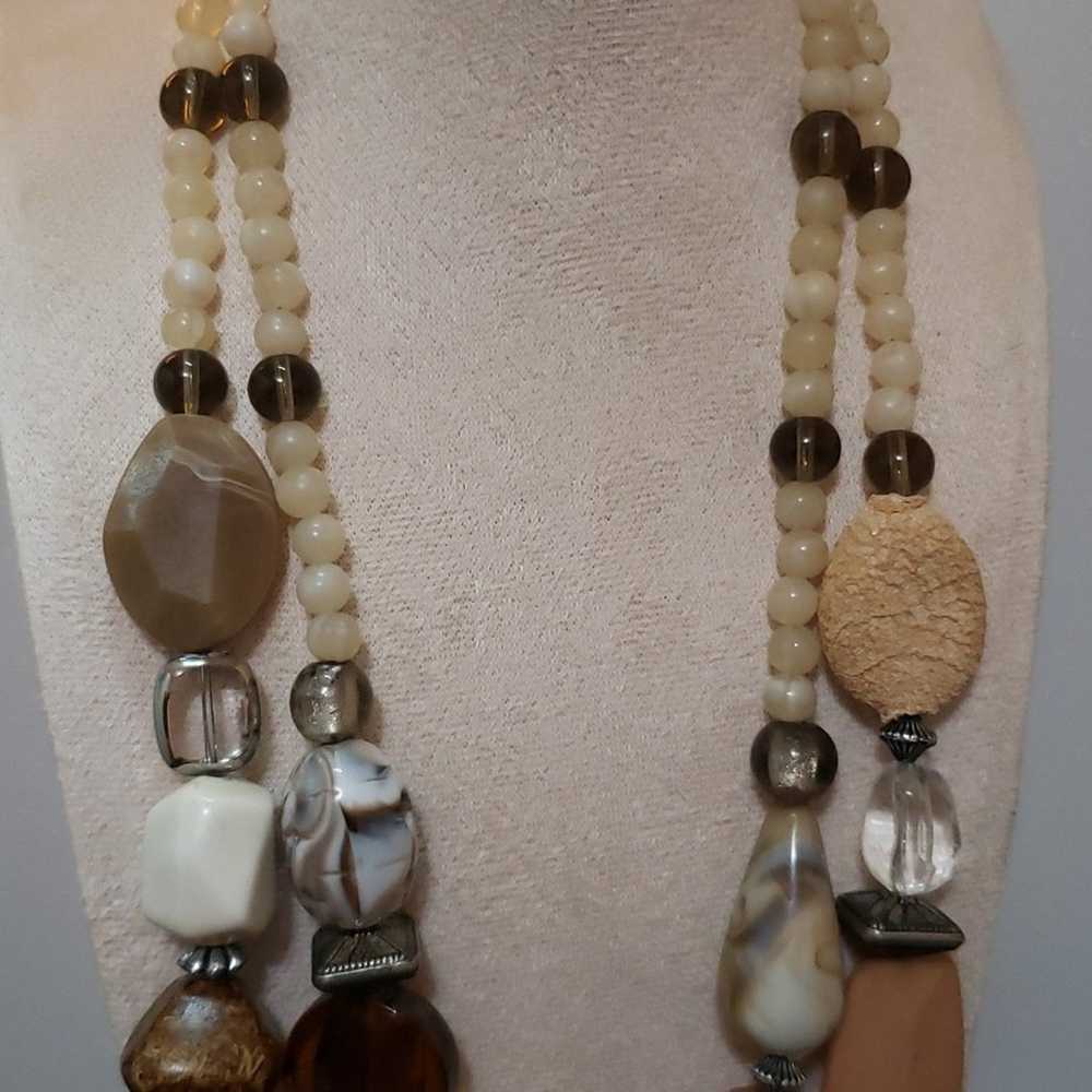 Vintage Natural Stone and Bead Necklace Earthtone… - image 3