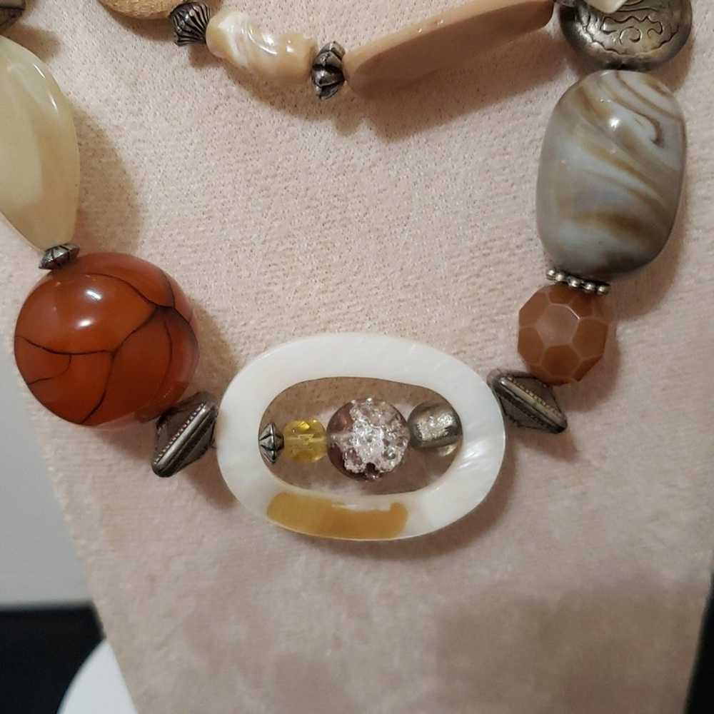 Vintage Natural Stone and Bead Necklace Earthtone… - image 6