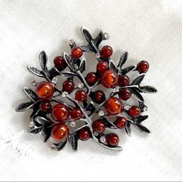 Red Berry Brooch Agate Agate Rhinestone Antique Si