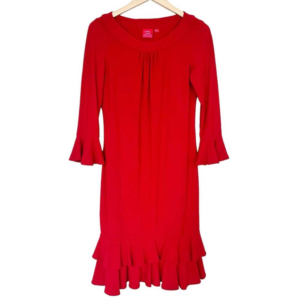 Oscar De La Renta Red Tiered Flutter Long Sleeve … - image 1