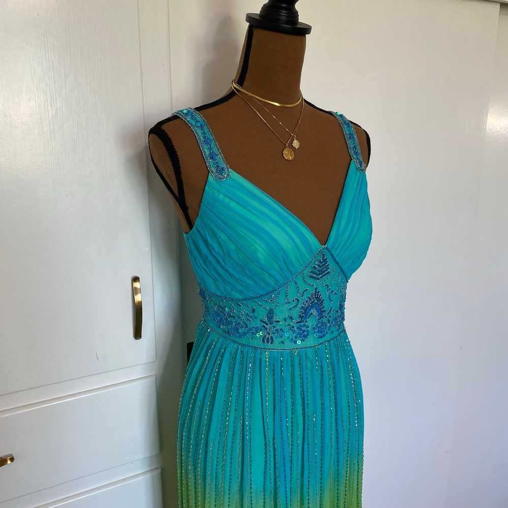 RARE turquoise blue green ombré silk beaded dress… - image 2