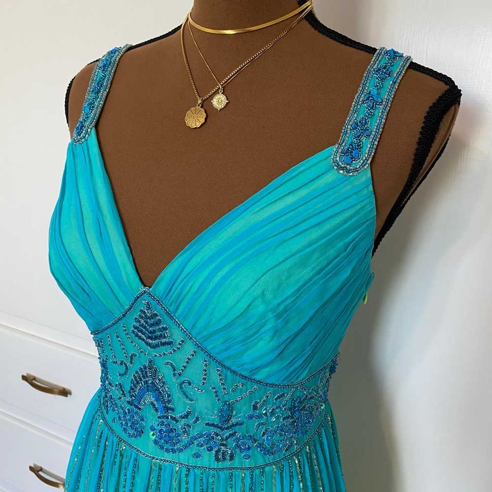 RARE turquoise blue green ombré silk beaded dress… - image 3