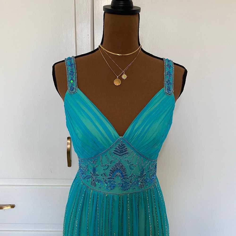 RARE turquoise blue green ombré silk beaded dress… - image 4