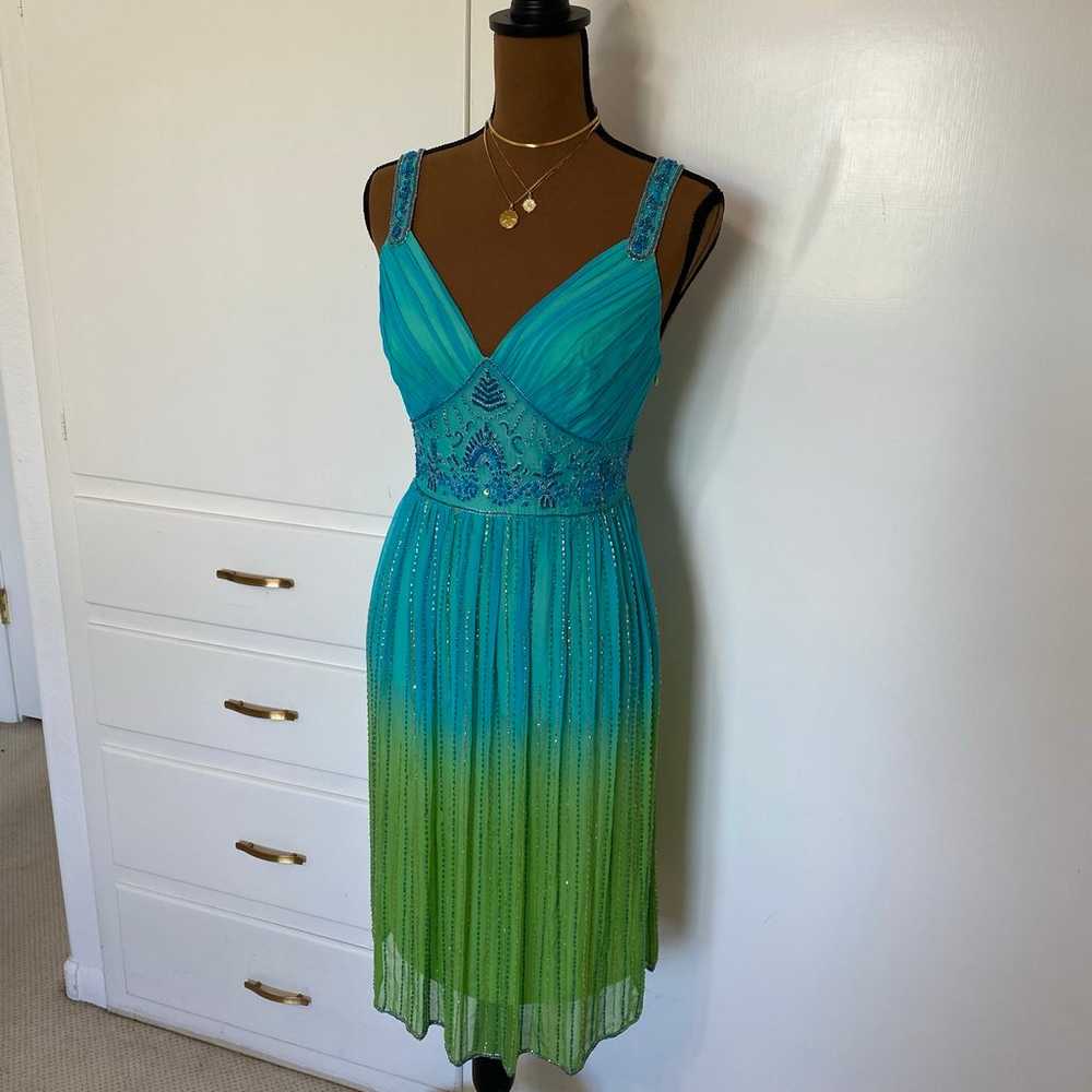 RARE turquoise blue green ombré silk beaded dress… - image 5