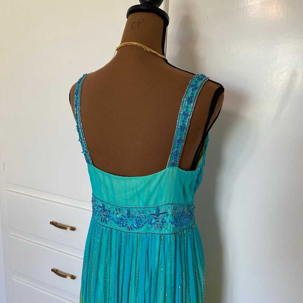 RARE turquoise blue green ombré silk beaded dress… - image 7