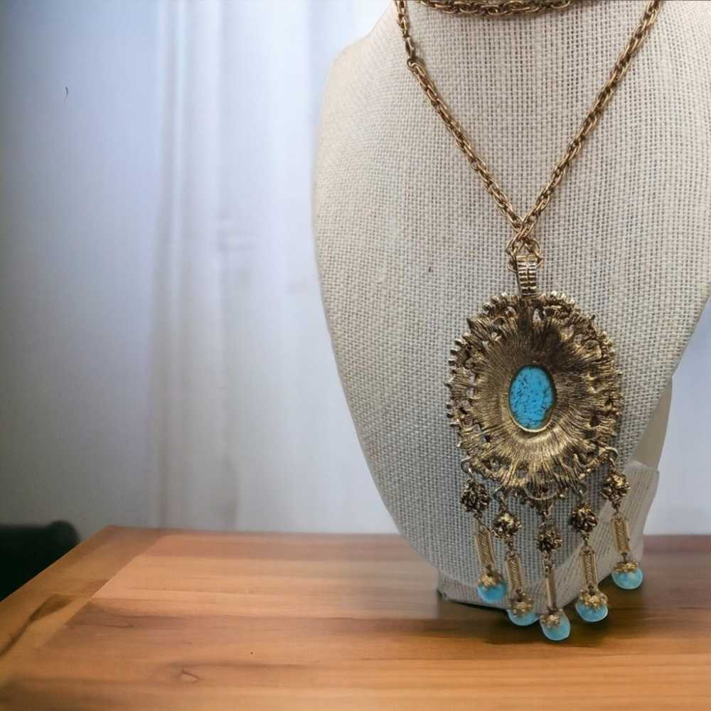 Vintage Goldtone Faux Turquoise Necklace - image 6