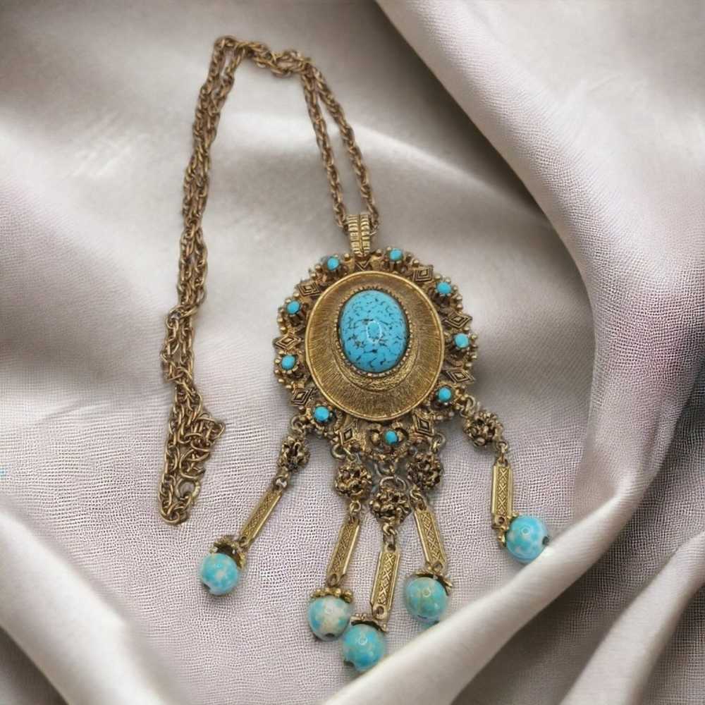 Vintage Goldtone Faux Turquoise Necklace - image 7