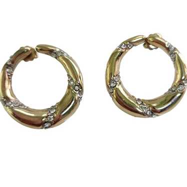 Vintage Goldtone Bezel Set Rhinestone Ribbons Stu… - image 1