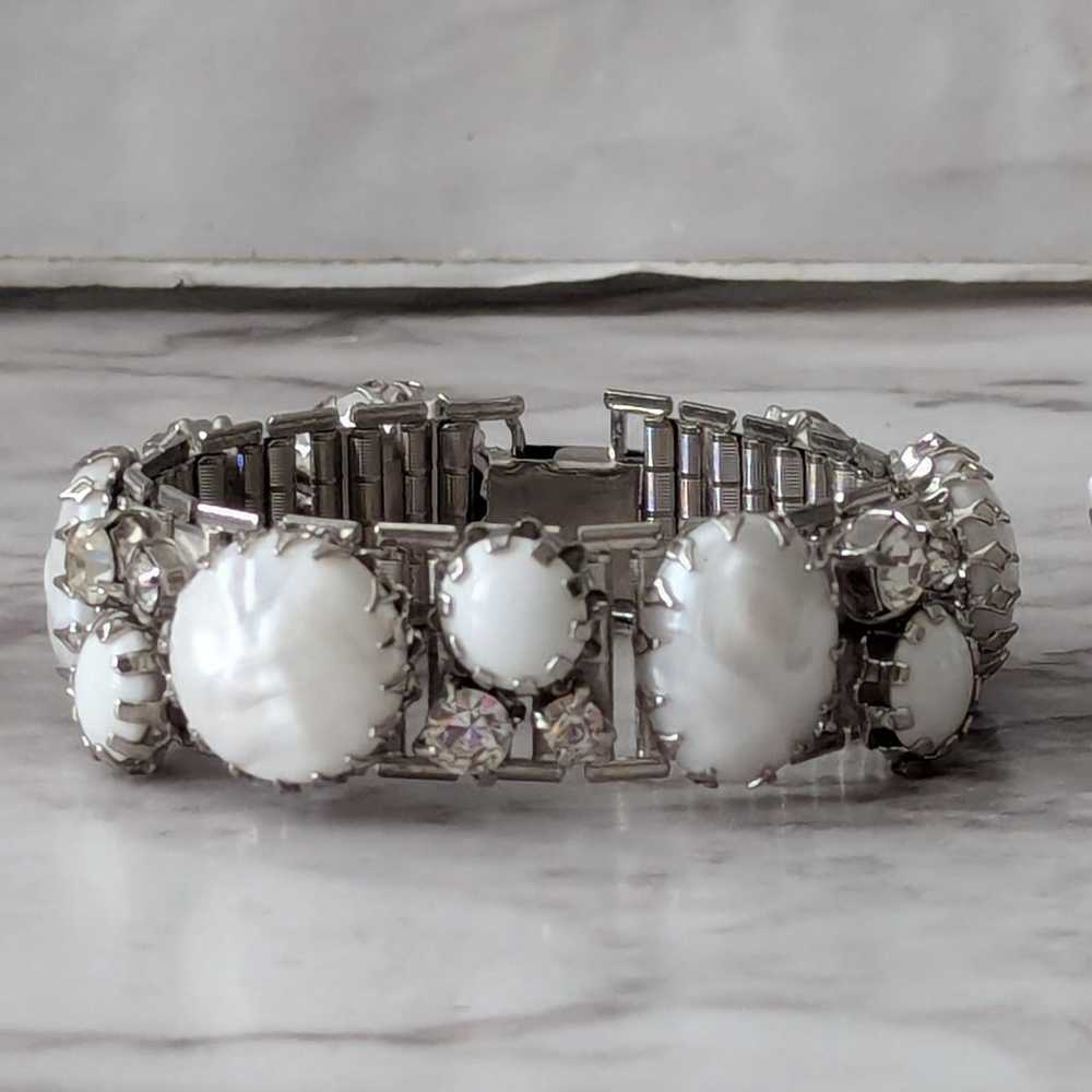 Vintage Bracelet and Earrings Set White Stones an… - image 2