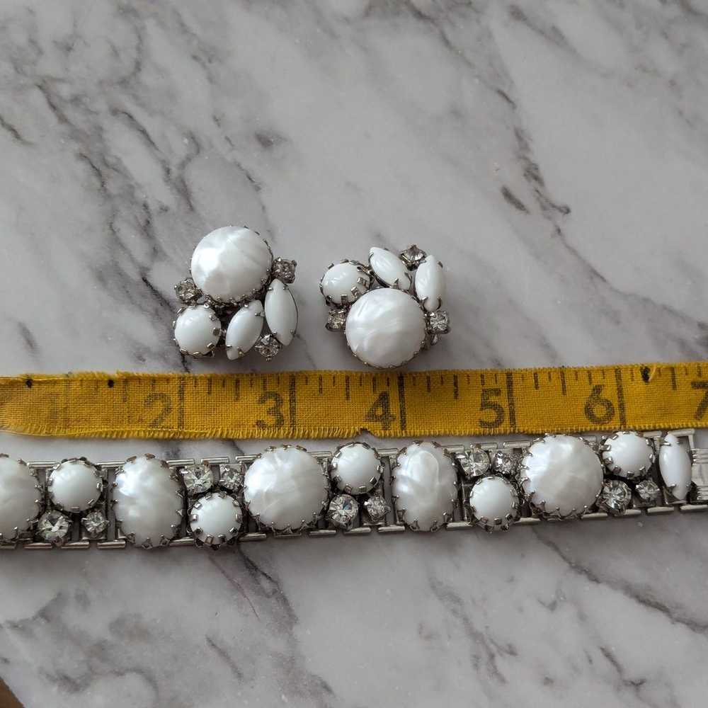 Vintage Bracelet and Earrings Set White Stones an… - image 9