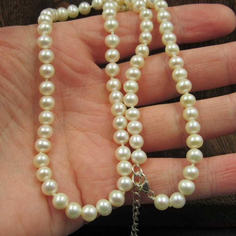 18" Sterling Silver White Genuine Pearls Necklace… - image 2