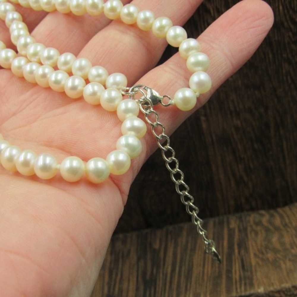 18" Sterling Silver White Genuine Pearls Necklace… - image 3